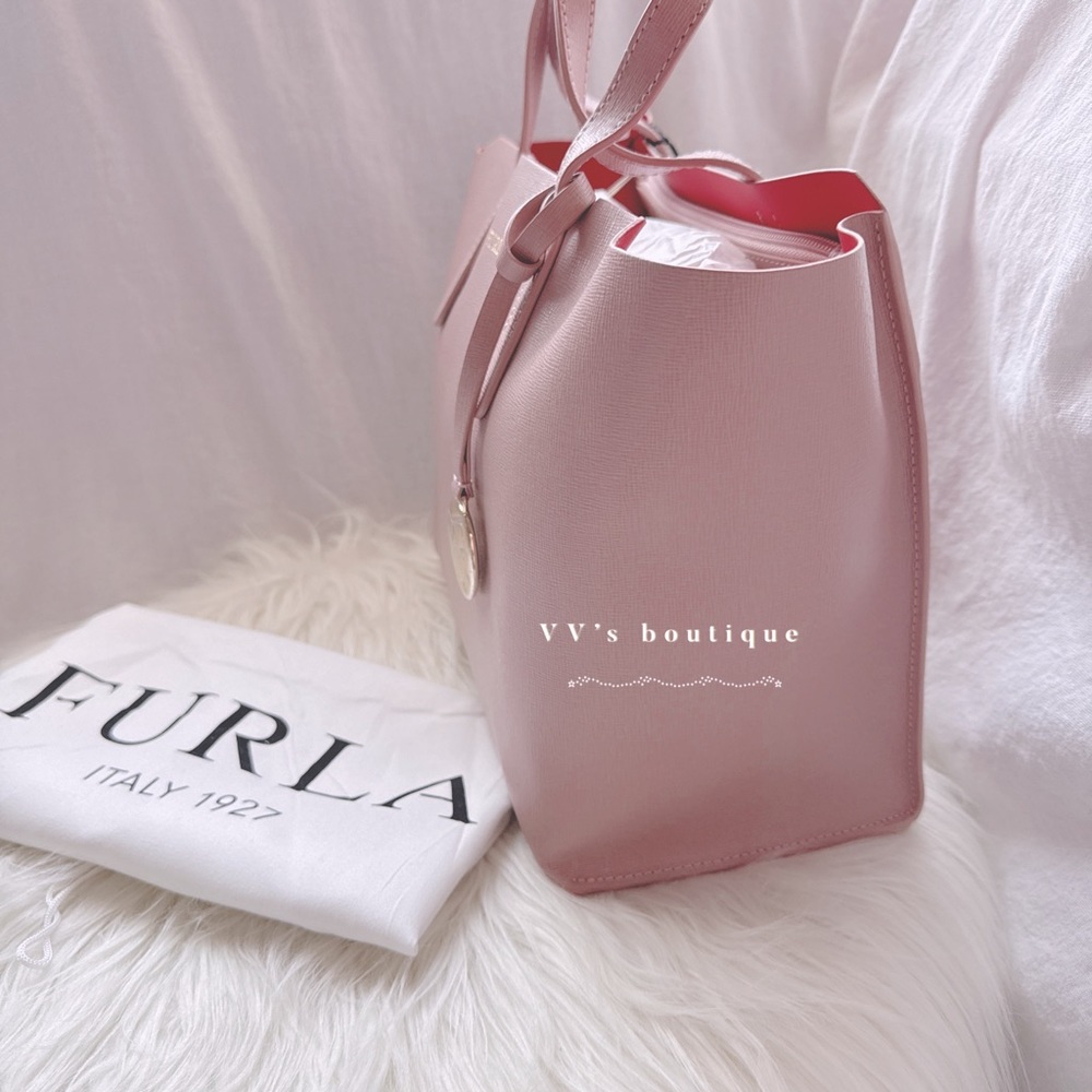 NWT Furla Sally Mini Saffiano Leather Tote Moonstone Pink Red - Picture 3 of 10
